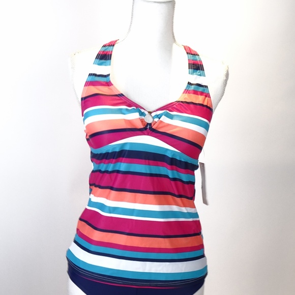 Charm Leaks High Striped Swimsuit Size M Tankini - Picture 3 of 8